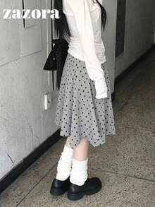 Rok Korea Vintage Serbaguna Niche Motif Bintang Asimetris Model A-Line Panjang Sedang yang Melangsingkan - Grey - View 4