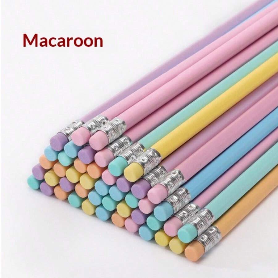 Mixed Color 10pcs/20pcs HB Pencils, Macaron Colorful Triangular Barrel Glossy Linden Wood With Eraser, For Learning Writing And Exam Practice - Assorted Colors, 10pcs - View 1
