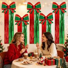 7/8pcs Christmas Red & Green 4D Ball/Bow Rain Curtain Balloon Set, Suitable For Christmas Theme Party Decor Props, Christmas Atmosphere Decoration, Celebrating Christmas, New Year, Winter Theme Arrangement, Christmas Photo Props - View 4