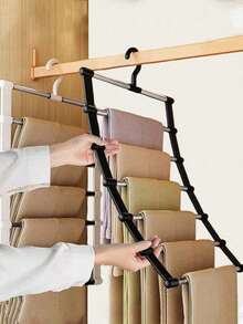 Multi-Layer Pants Rack Space-Saving Foldable Pants Hanger Pants Storage Organizer Suitable For Jeans, Leggings And Casual Pants Room Bathroom Home Decor Storage Organizer Kitchen Essentials Travel Essentials Closet Storage Organizer - Multicolor - View 5