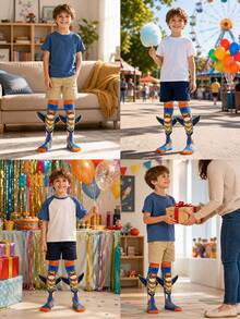 Boys 3D Wing Robot Knee‑High Socks, Cute Cartoon Superhero Printed Novelty Mid‑Calf Socks For Kids - Multicolor - View 4