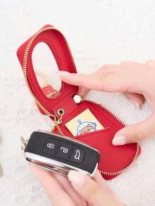 Vintage Business Multifunctional Car Key Protective Bag Unisex, Crocodile Pattern PU Mirror Transparent Window Car Key Protective Bag, Casual Portable Small Car Key Storage Bag Key Ring Holder, Creative Gift/Men's Gift/Women's Birthday Gift/Husband Gift - Multicolor - View 4