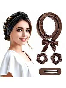 OBOVAY 4pcs Heatless Hair Curler Set, No Heat Required To Wear And Sleep, Ultra Soft Ribbon Wrap For Long Hair, Includes Hair Ties And Clips, Suitable For All Hair Types, Overnight Use - Brown - View 7