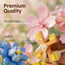 738pcs/783pcs Small Particle Romantic Moon Flower House Micro Building Blocks Assembly Toy, Windmill Cottage Ornament DIY Handmade Gift, Girly Desktop Decoration, Holiday Gift - Multicolor - View 7