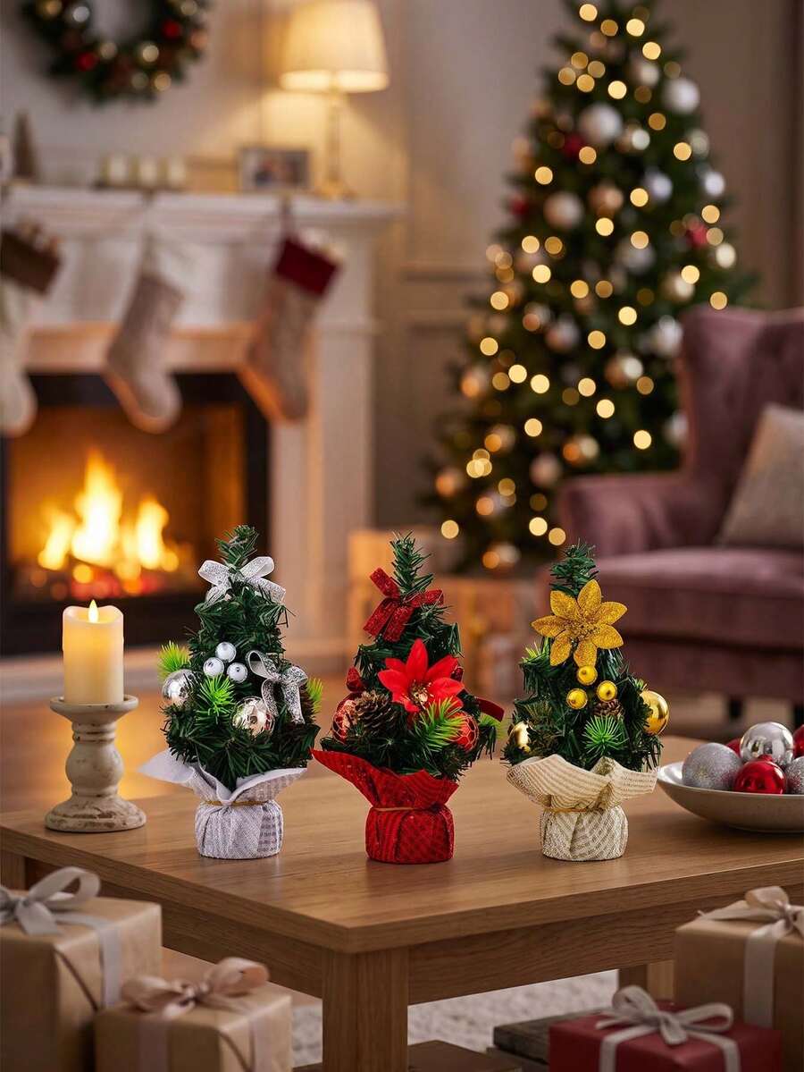 1pc Mini Desktop Christmas Tree, Artificial Small Pine Christmas Tree, Suitable For Christmas Decoration, Desktop Decor, Home Decor And Room Decor. Christmas Desktop Bedroom Home Indoor Decoration, Home Office Desk, Holiday Party Table Centerpiece - Multicolor - View 1