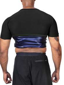 Men's Sweat-Wicking Pullover Short Sleeve T-Shirt, Summer Sports Sauna Undershirt (Order One Size Up) Fall - Blue - View 9