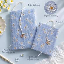 1 Buah Sampul Buku Motif Bunga Daisy Biru Timbul Ukuran A5 A6, Sampul Buku Catatan Kain Lembut yang Dapat Diatur dengan Hiasan Bunga Daisy, Pelindung Dekoratif yang Dapat Digunakan Kembali untuk Jurnal Perjalanan, Buku Harian Kerajinan Tangan - Bunga Daisy Biru - View 3