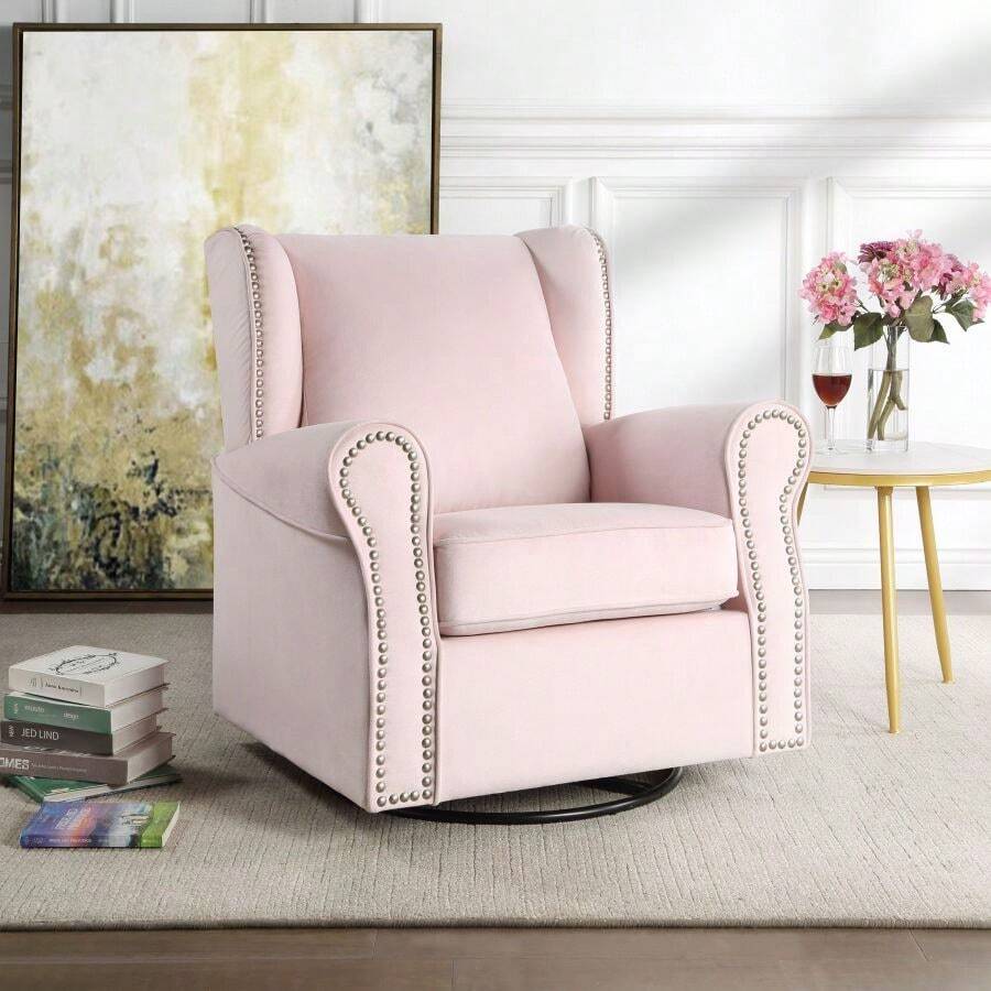 Tamaki Pink Fabric Glider Chair With Swivel - Pink1 - View 1