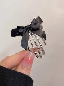 2pcs Halloween Gothic Bow Skull Hair Clips, Women's Punk Style Hair Accessories Holiday Headwear, Fashion Bow Hair Clips Halloween Horror Decor - Multicolor - View 5