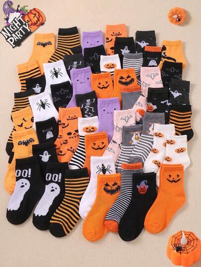 12/6 pares de calcetines de media caña para niños, calcetines cortos para niños, adecuados para fiestas temáticas de Halloween, calcetines con murciélago, calabaza, fantasma, rayas, telaraña, araña, bordado estampado, adecuados para niños de 1 a 16 años, ropa de fiesta
