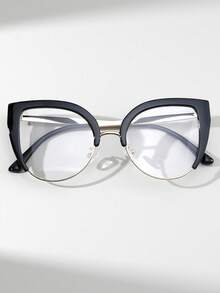 1 Pair Women's Cat Eye Oversized Metal Frame Non-Prescription Glasses, Versatile Street Style, Suitable For Daily Wear And Accessories - Clear - View 4