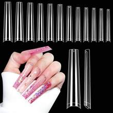 240 piezas de puntas de uñas transparentes extra largas tipo ataúd, uñas postizas autoadhesivas, suministros de arte de uñas, DIY varios estilos, perfectas para mujeres y niñas en fiestas/citas/bodas y uso diario, uñas de otoño, uñas de Halloween, uñas de Navidad - transparente - Ver 2