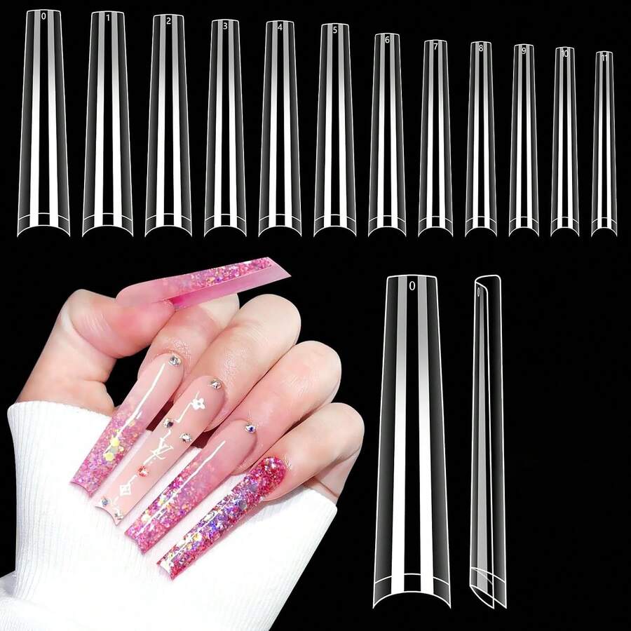 240 piezas de puntas de uñas transparentes extra largas tipo ataúd, uñas postizas autoadhesivas, suministros de arte de uñas, DIY varios estilos, perfectas para mujeres y niñas en fiestas/citas/bodas y uso diario, uñas de otoño, uñas de Halloween, uñas de Navidad