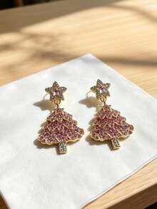1 Pair Christmas Tree & Pentagram Fashion Earrings, Suitable For Women's Daily Commute - Pink - View 3