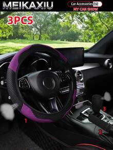MEIKAXIU 3pcs PU Leather Diamond Mesh Steering Wheel Cover, Handbrake Cover, Gear Shift Cover, Suitable For 14.5-15 Inch Car Interior Decoration - Mesh Leather Sport - View 11