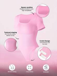 1pc Women Solid Color Shapewear Jumpsuit, Tummy Control Slimming Jumpsuit - Baby Pink - View 8