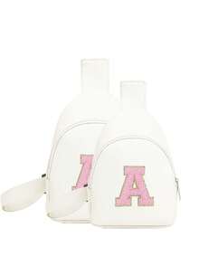 1 buah Tas Dada Anak Motif Huruf Handuk, 26 Huruf Opsional, Tas Selempang Mini Kecil, Tas Pinggang Satu Bahu Portabel Lucu untuk Anak-anak - Krem - View 3