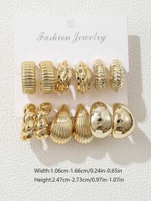 3-6 Pairs Autumn European & American New Style Gold-Tone Water Drop Twisted Letter C Plated Acrylic Earrings & Ear Hoops, Exquisite Minimalist Elegant Old Money Y2K Style, Versatile Eye-Catching Jewelry Accessories For Women, Christmas, Halloween, New Year, Daily Wear And Party - Multicolor - View 2