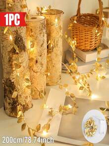 1pc Gold Leaf String Lights, LED Gold Leaf Vine Fairy Lights, Suitable For Home Decor, Bedroom Decor, Wedding Decor, Birthday Decor, Party Decor, Christmas Decor, Thanksgiving Decor, New Year Decor And Room Decor - Warm Light - View 12