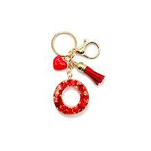 Pomegranate Style 26 Letter Keychain, Red Resin Key Chain With Heart Decoration, Tassel Crystal Bag Charm Pendant - Multicolor - View 12