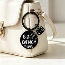 Cat Lover Gift | Stainless Steel Keychain, "Best Cat Mom Ever" Engraved Black Round Pendant With Cute Cat Charm, Meaningful Birthday Holiday Gift, Gift For Cat Mom, Gift For Cat Lovers, Comes With Mesh Gift Bag - Cat Mom Gift - View 5