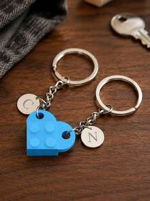 2pcs Customized Letter Heart-Shaped Keychain Set With Interlocking Heart, Customizable Engraved Name Initials, Couple Keychain Set, Valentine's Day Gift, Memorial Gift For Loved Ones - Multicolor - View 10