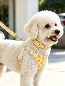 1 Set Yellow Duck Dog Harness 3pcs, With Sturdy Metal Buckle, Breathable & Comfortable, No Choking, Easy To Wear, Adjustable Size, Dog Accessories, Suitable For Small And Medium Dogs - Yellow - View 9