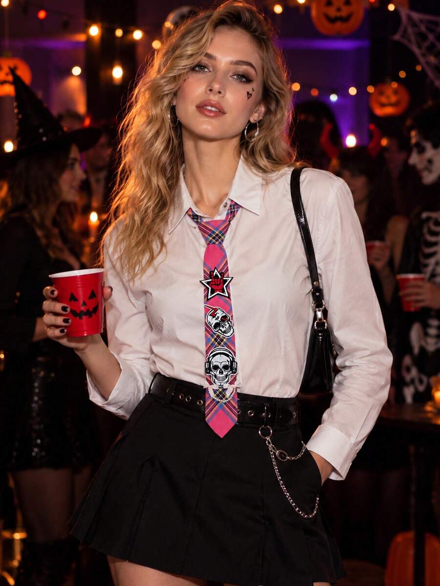 1pc Women's Y2K Style Halloween Element Tie - Multicolor - View 1