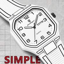 POEDAGAR Men's Luminous Waterproof Dual Calendar Minimalist Line-Edge Design Watch, Casual Business Watch, Fashionable Silicone Strap Quartz Watch - Multicolor - View 4