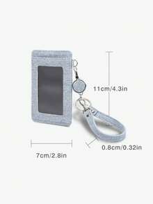 Business Casual Blue Denim Texture Transparent Window ID Badge Holder With Wrist Strap, Portable PU Leather Card Holder, Women's Style - Multicolor - View 3