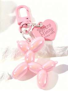 4pcs Dopamine Laser Balloon Dog Keychain, Holographic Colorful Heart Pendant Charm, Cute Bag Accessory, Couple Matching Decoration - Multicolor - View 4