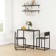 Dining Table And Chairs Set 2, Dining Room Sets, Rectangular Space Saving Table And 2 Chairs Compact Kitchens, Steel Frame, On-Site - Black + Engineered Wood - View 2