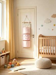 1pc Pink Multi-Function Hanging Storage Bag, Peach Pattern, Large Capacity, Washable, Suitable For Home, Room, Bedroom, Children's Room, Baby Shower Decoration, Baby Gift - Multicolor - View 2
