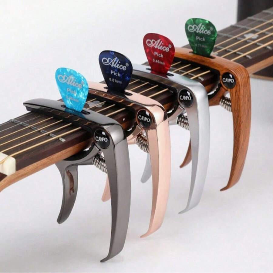 Guitar Capo, Ergonomic Design For Comfortable Grip, Spring Structure For Smooth Operation, Secure Clamping Without Damaging Strings, Includes String Winder Function - Silver - View 1