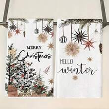 2pcs Set, 18x26in Cute Santa Claus Pattern Towel Set, Christmas Decoration, Soft Absorbent Cleaning Cloth, Quick Dry Kitchen Towel, Suitable For Bathroom, Living Room, Kitchen And Other Home Decor, Christmas Decoration, Christmas Gift For Friends And Family. - Mocha Brown - View 5