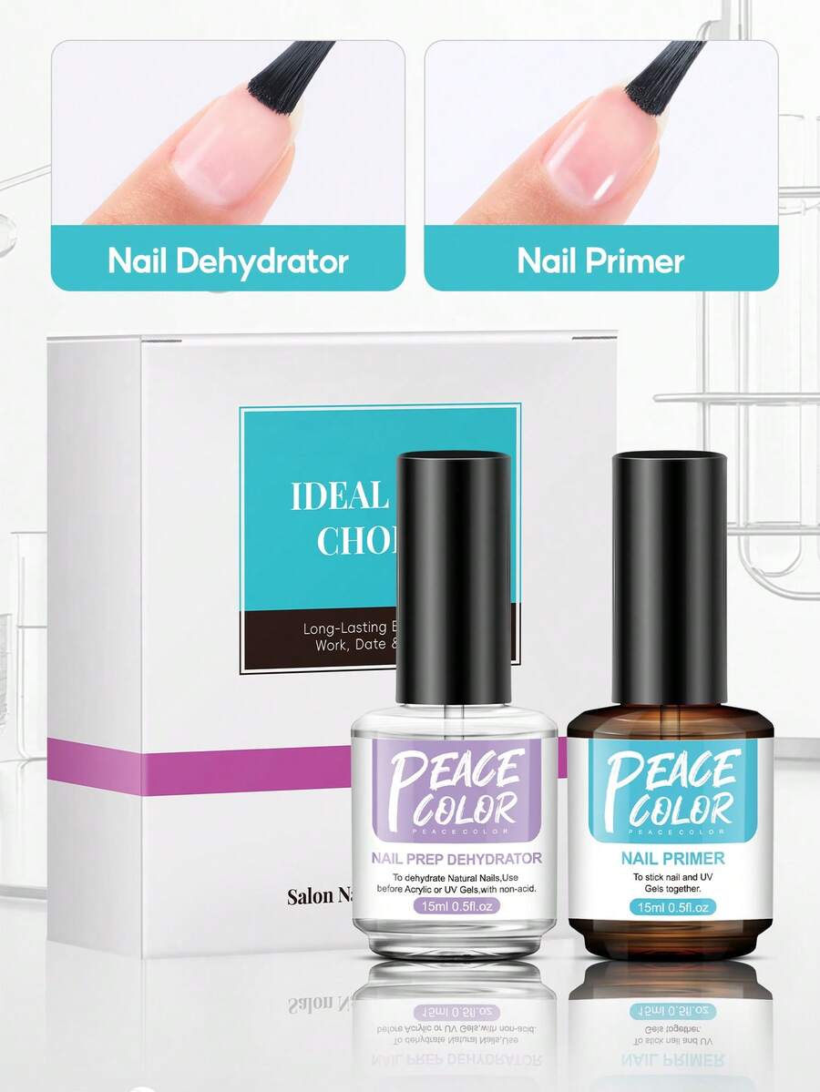 PEACECOLOR 15ML Nail Dehydrator And Primer Set  Acid-Free Natural Nail Dehydrator And Nail Primer Nail Supplies Set Manicure Kit Gift For Women