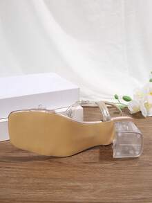 Women's Rhinestone Sandals 2026 Summer New Style Floral Crystal Transparent Chunky Heel Elegant Elegant Suitable For Photography And Dating High Heels - Khaki - View 8