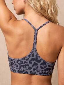 Soyun New Leopard Print Detachable Padded Camisole Bra Top, Fishbone Back Design Open Back Sports Style Summer - Grey - View 2