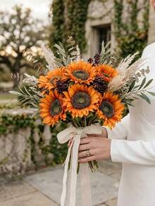 8/4/1pc Orange Artificial Sunflower, Simulated Orange Velvet Sunflower, Autumn Warm Tone Bouquet, Perfect For Home, Wedding, Party, Centerpiece, Bridal Bouquet, Thanksgiving, Table Arrangement, Wreath And Spring/Summer Holiday Handmade Crafts Decor - Multicolor - View 5