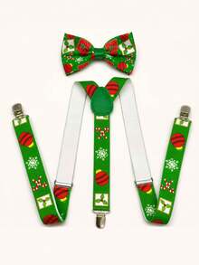 1 Set Men's Christmas Ball Suspenders & Bow Tie Set, Suitable For Christmas Holiday Use - Multicolor - View 2