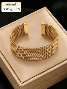 RAYQUEEN Gelang Bangle Wanita Stainless Steel Tahan Air 23mm dengan Bukaan Lebar, Perhiasan Berkualitas Tinggi dengan Tekstur yang Menarik Perhatian. - gelang - View 7