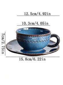 1 Set 230ML Ceramic Coffee Cup & Saucer Set, Includes Home Drinking Cup, Afternoon Tea Cup, Ideal Gift For Any Occasion - Multicolor - View 5