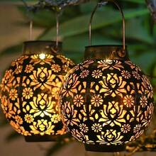 Antique Iron Peony Solar Hanging Lantern, Handy Exquisite Patterned Solar Portable Lamp,Cozy Glow For Garden Patio Balcony Camping Lawn Decor,Great For Christmas, Halloween Ghost Party,Delicate Decorative Light Gift For Birthday And Holiday Occasions - Solar Powered Iron Peony Lantern - View 4