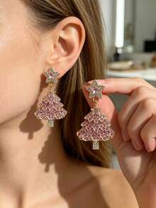 1 Pair Christmas Tree & Pentagram Fashion Earrings, Suitable For Women's Daily Commute - Pink - View 2