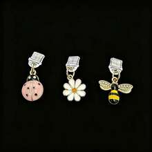 3pcs Daisy Bee Pink Ladybug Shaped Phone Dust Plugs - Alloy Material, As Dust Barrier And Phone Decoration - Flower & Insect Shaped Accessories, Suitable For Your Devices - Multicolor - View 3