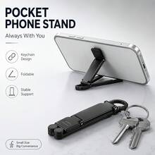2pcs Foldable Mini Keychain Phone Stand, Spring Hook Portable Travel Phone Holder, Compatible With IPhone And All Smartphones Under 8 Inches (Plastic Material) - A - View 4