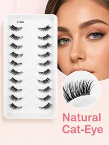 10 Pairs Half Lashes Cat Eye Lashes Slant Fly Style Fake Lashes Naturally Curl, Slim, Soft, And Elongated At The End Of The Eye. Enlarged Double Eye Eyelash Grafting Can Be Reused. Daily Commuting Makeup Is Portable And Suitable For Various Occasions - View 4