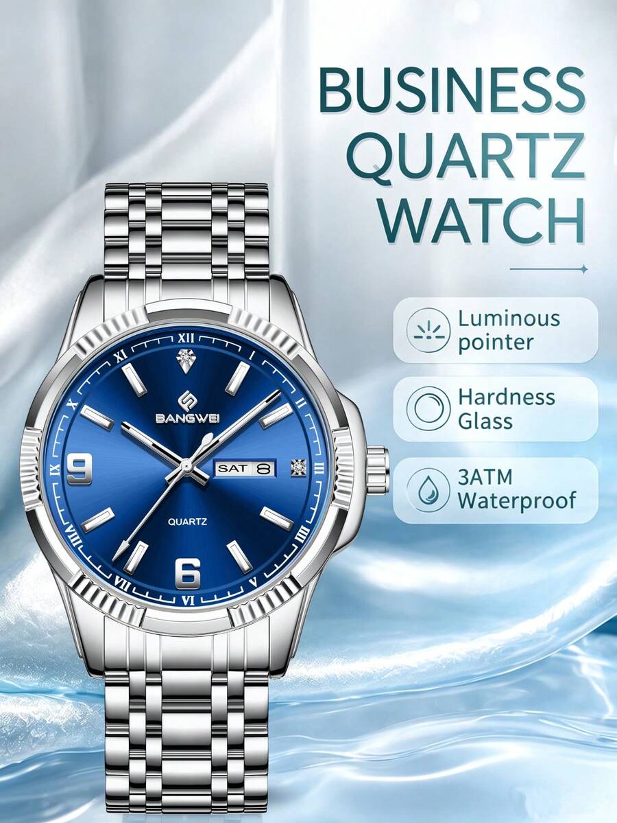 LIGE Men's Fashion Brand Watch Luminous Date Quartz Watch Water-Resistant Stainless Steel Bracelet Skeleton Dial Men's Watch - Silver - View 1