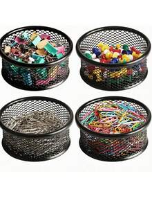 Blue Mesh Paper Clip Holder, Desktop File Organizer, Mesh Bowl Paper Clip Dispenser, Office Accessories Storage Box For Small Parts - Multicolor - View 1