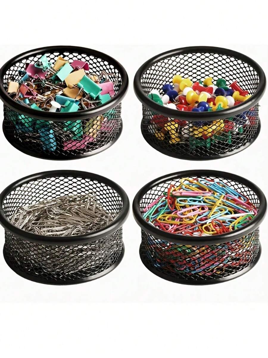 Blue Mesh Paper Clip Holder, Desktop File Organizer, Mesh Bowl Paper Clip Dispenser, Office Accessories Storage Box For Small Parts - Multicolor - View 1
